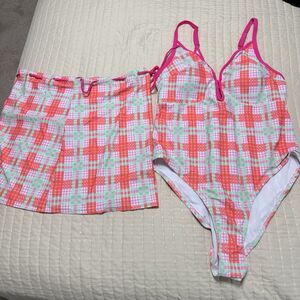 SHEIN Plaid Patterned Women’s One Piece Swimsuit With Matching Coverup Skirt